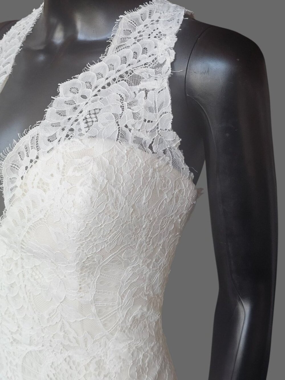 NEW Nude/Ivory Full Lace Racerback V-Neck Fit/Flare Wedding Gown - San Patrick - Picture 5 of 11